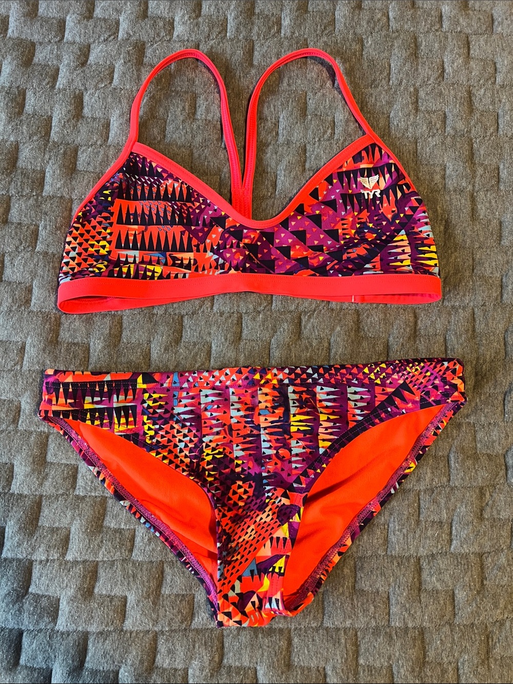 TYR Neon Coral & Purple Geo Two-Piece Swim Bikini